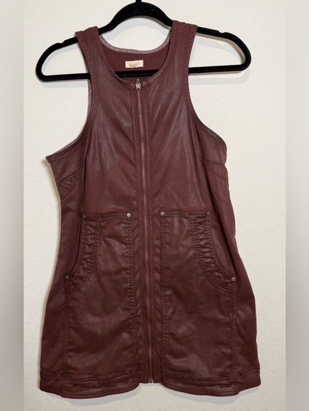 Anthropologie Pilcro Coat crewFaux-Leather Tunic in Wine